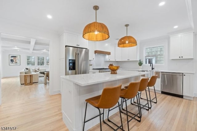 kitchen with light wood finished floors, a wealth of natural light, and stainless steel appliances