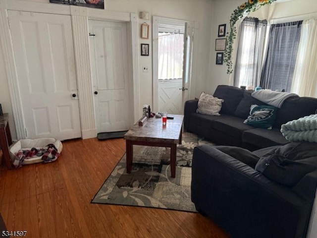 living room with wood finished floors