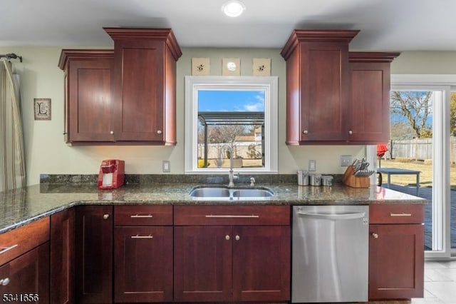 kitchen featuring a sink, dark brown cabinets, and dishwasher