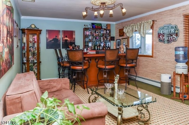 bar with ornamental molding and a bar