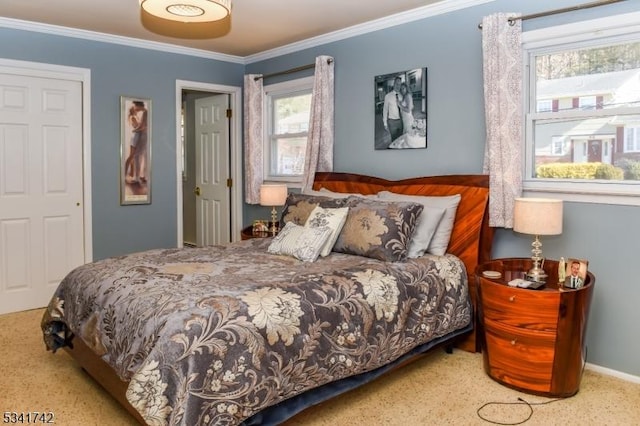 bedroom with crown molding