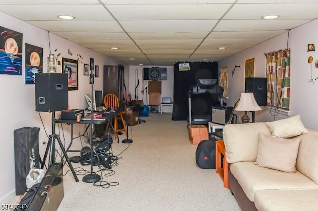 interior space with a drop ceiling and recessed lighting