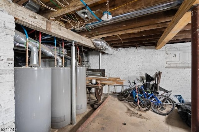 unfinished basement featuring water heater