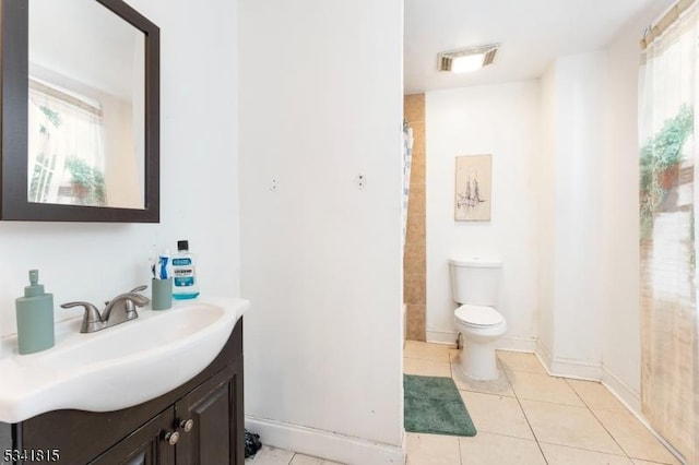 full bath featuring visible vents, toilet, vanity, tile patterned flooring, and plenty of natural light