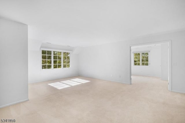 spare room featuring plenty of natural light and light colored carpet