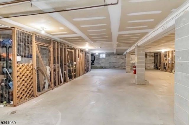 view of unfinished basement