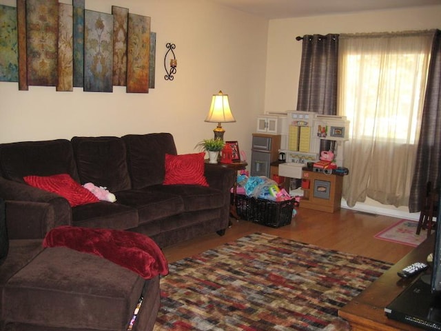 living area with wood finished floors