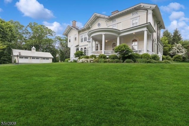 29 Kitchell Rd, Morris Twp, NJ 07960 - view of front of home featuring covered porch, a front yard, and a chimney