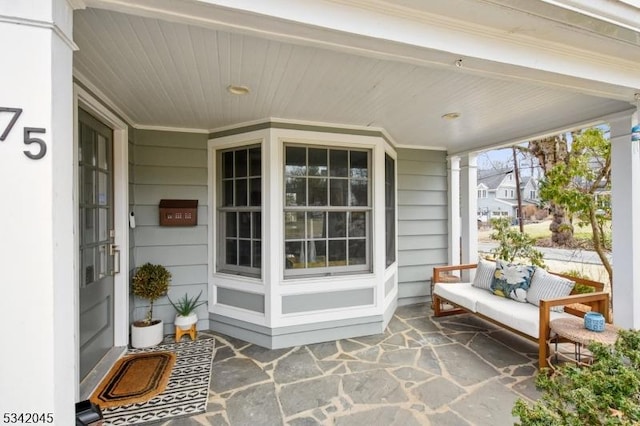 exterior space featuring wooden ceiling