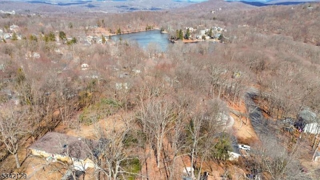 aerial view featuring a water and mountain view