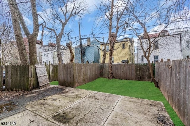 view of yard with a patio area and a fenced backyard