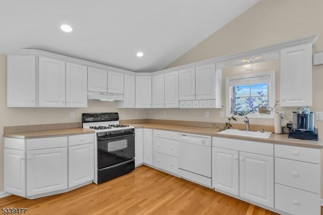 kitchen with white cabinetry, a sink, dishwasher, and gas range