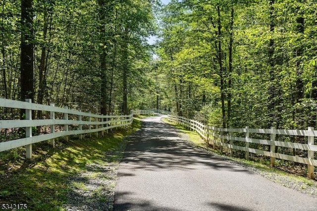 view of street with a wooded view