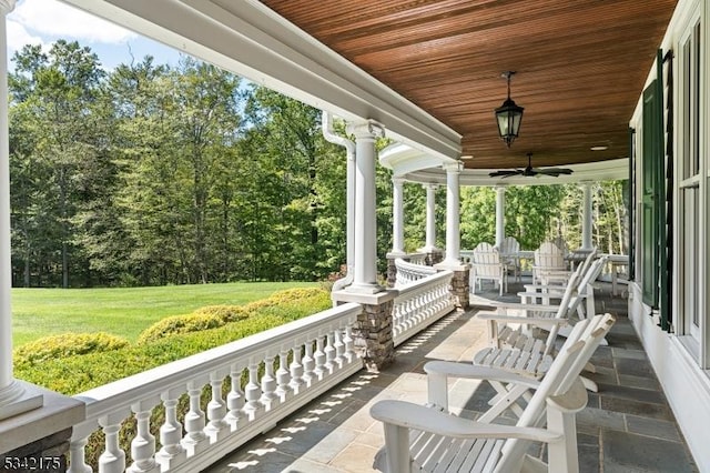 view of patio with covered porch and a ceiling fan