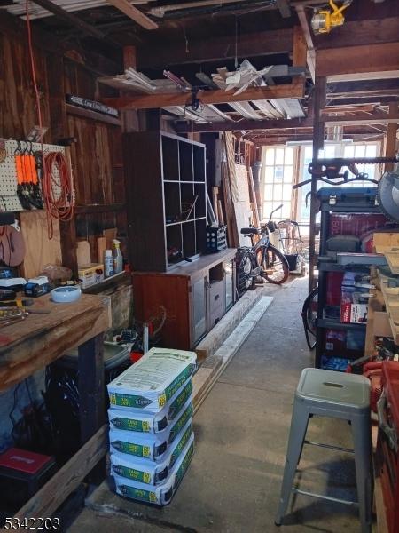 garage featuring a workshop area