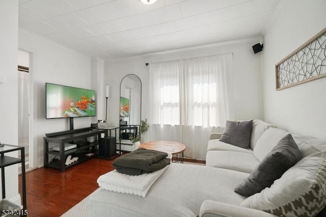 living area with a baseboard heating unit and wood finished floors