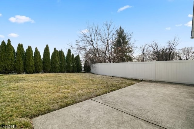 view of yard with fence and a patio area