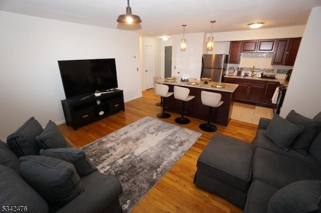 living area with light wood finished floors