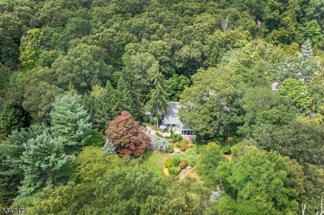 bird's eye view featuring a view of trees