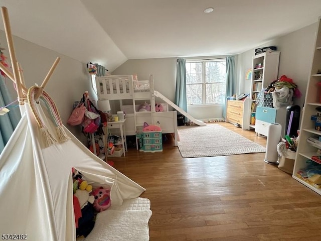 bedroom featuring vaulted ceiling and wood finished floors