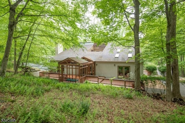 5 Apgar Way, Tewksbury Twp, NJ 08833 - rear view of property featuring a deck, a chimney, and a shingled roof
