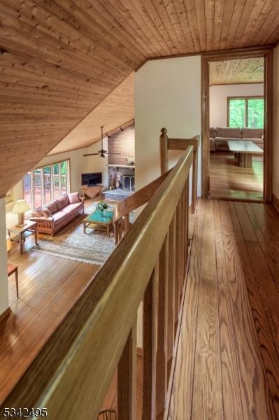 5 Apgar Way, Tewksbury Twp, NJ 08833 - hall with wood ceiling, plenty of natural light, wood-type flooring, and vaulted ceiling