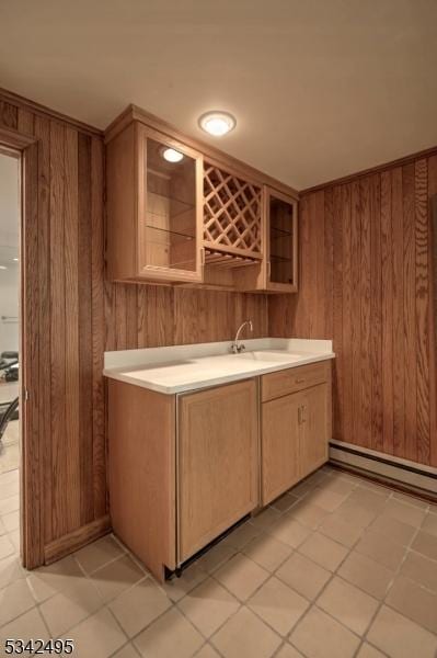 5 Apgar Way, Tewksbury Twp, NJ 08833 - indoor bar featuring baseboard heating, wooden walls, and light tile patterned flooring