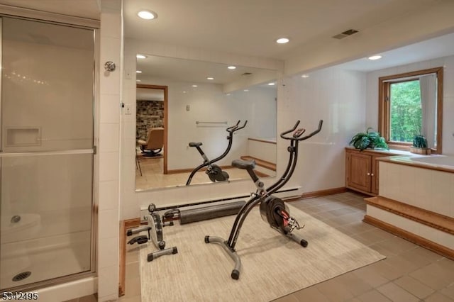 5 Apgar Way, Tewksbury Twp, NJ 08833 - workout area with recessed lighting, light tile patterned floors, and baseboards