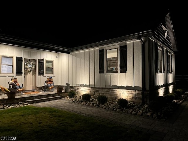 exterior space featuring board and batten siding