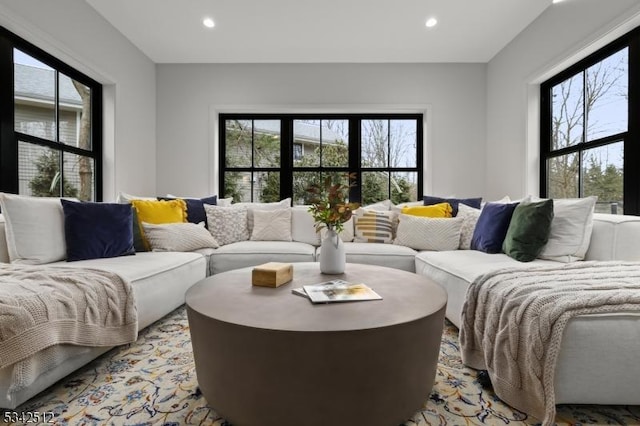 living area featuring recessed lighting