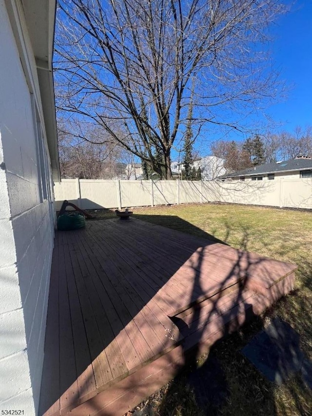 deck featuring a fenced backyard and a yard