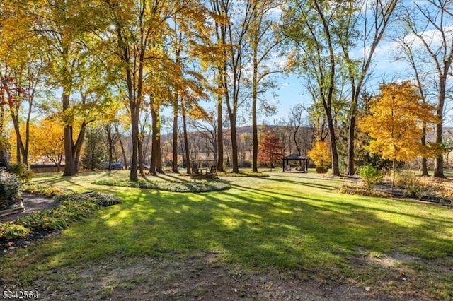 surrounding community with a gazebo and a yard