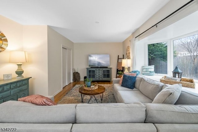 living room with wood finished floors