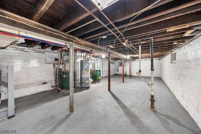 unfinished basement with water heater