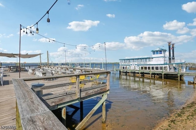 view of dock with a water view