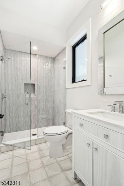 28 Old Forge Dr, Warren Twp, NJ 07059 - bathroom featuring toilet, a stall shower, and vanity