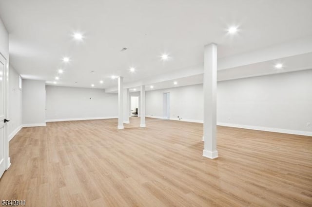 28 Old Forge Dr, Warren Twp, NJ 07059 - finished basement featuring recessed lighting, baseboards, and light wood-style floors