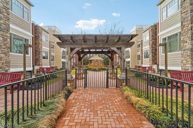 exterior space featuring a pergola