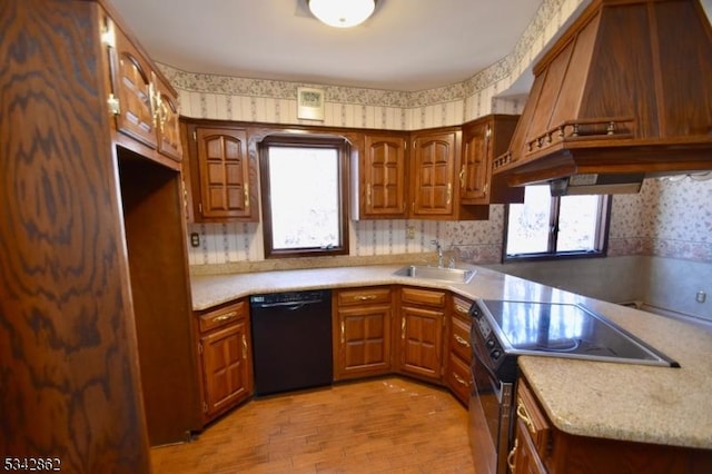 kitchen featuring a sink, plenty of natural light, dishwasher, and electric range oven