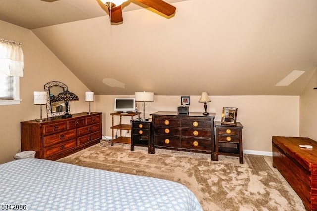 bedroom featuring vaulted ceiling, carpet, and baseboards