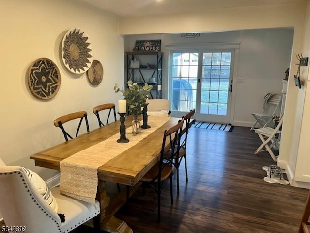 dining room featuring dark wood-style floors and baseboards