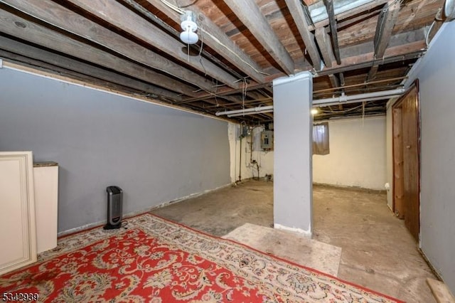 unfinished basement with electric panel