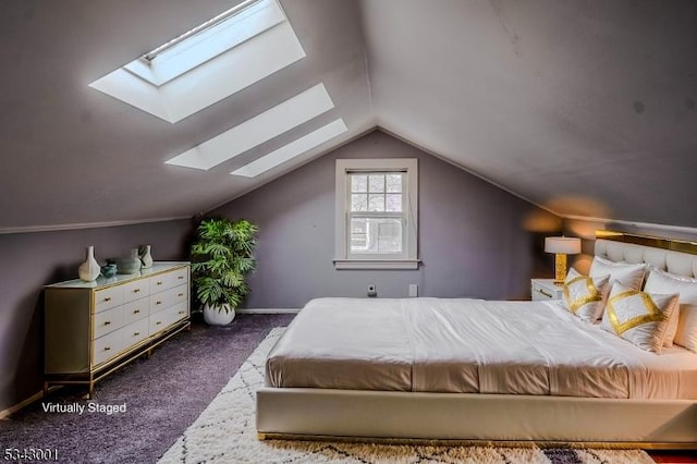 unfurnished bedroom featuring carpet floors and vaulted ceiling