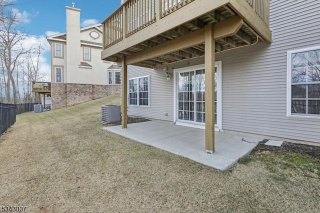 view of patio / terrace featuring central AC unit and fence