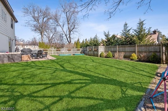 view of yard with a patio and a fenced backyard