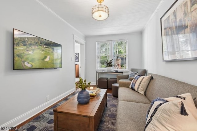 22 Salter Pl, Maplewood Twp, NJ 07040 - living room with ornamental molding, wood finished floors, and baseboards
