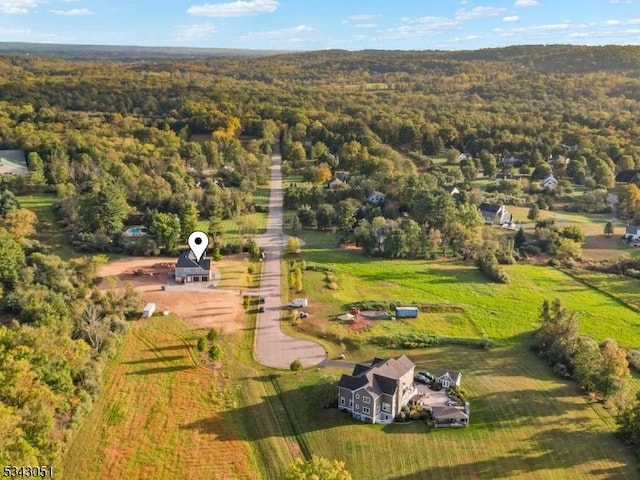 bird's eye view featuring a view of trees