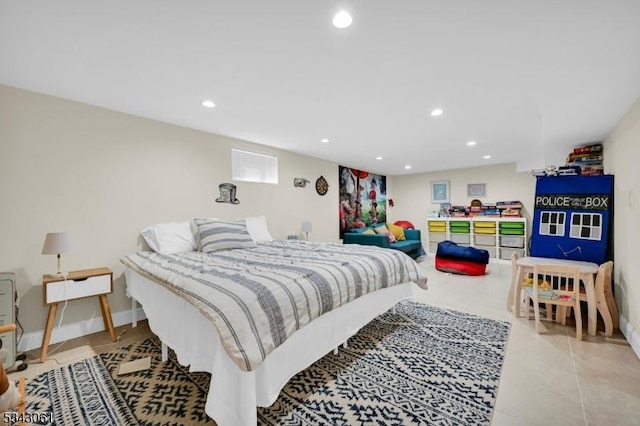 bedroom with recessed lighting and baseboards