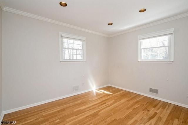 spare room featuring a healthy amount of sunlight and crown molding