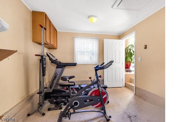 exercise area with attic access